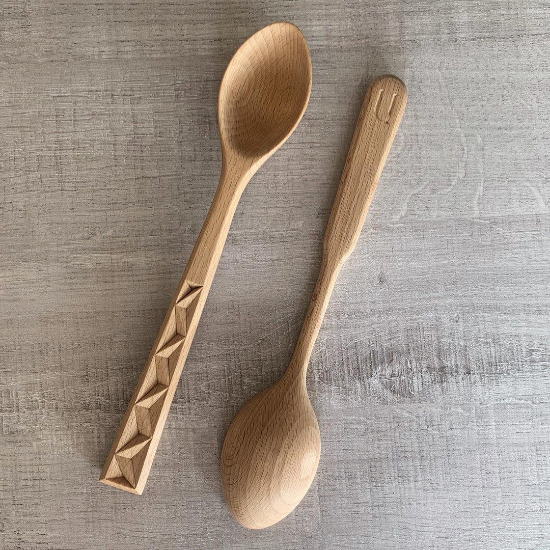 Armenian Hand Carved Beechwood Serving Spoons (Pair) - Savory Traditions