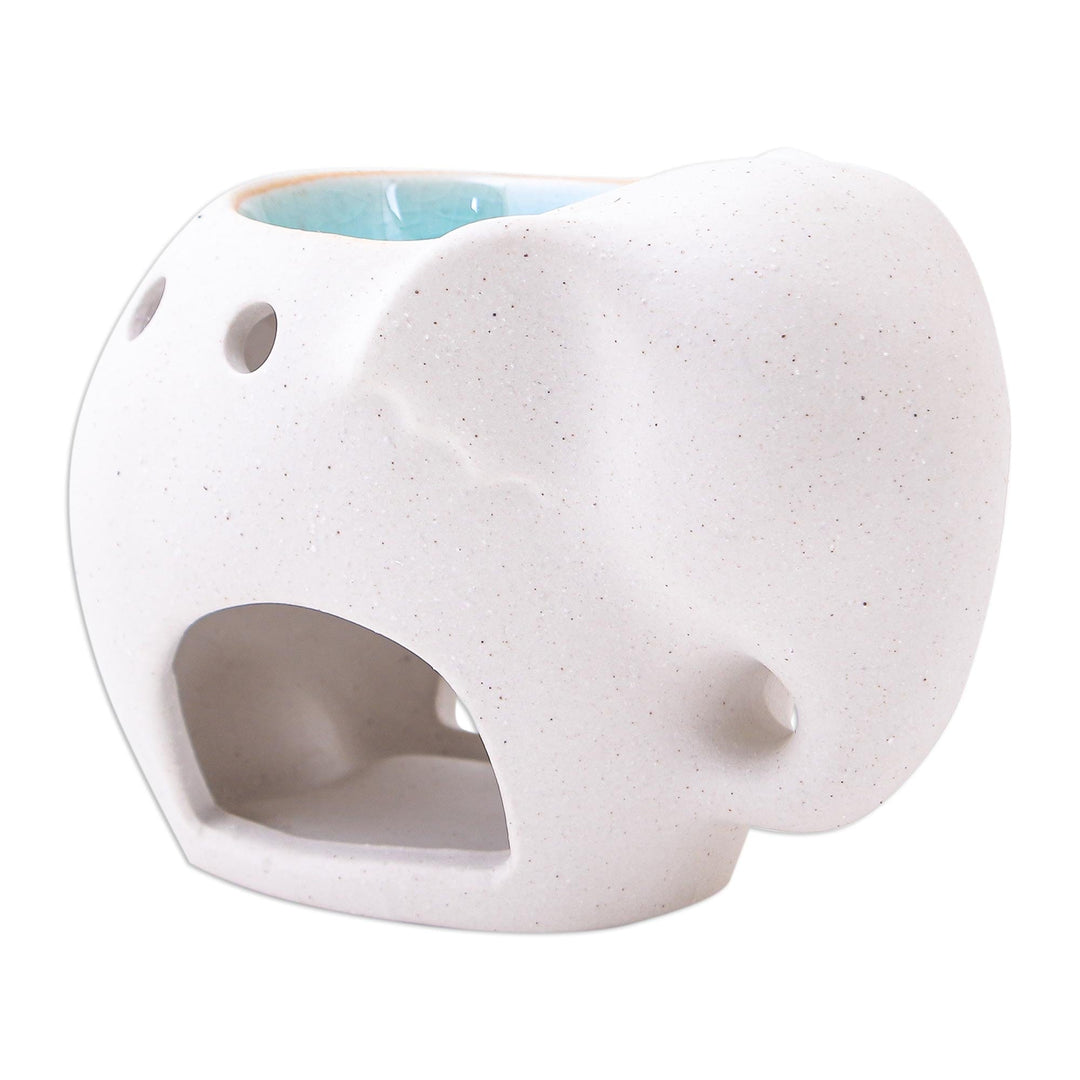 Handmade Ceramic Elephant Oil Warmer from Thailand - Sand Elephant