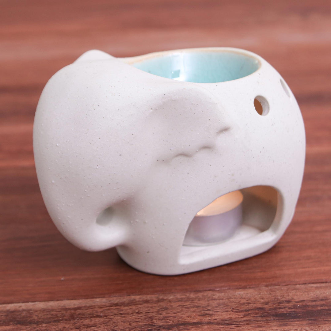 Handmade Ceramic Elephant Oil Warmer from Thailand - Sand Elephant
