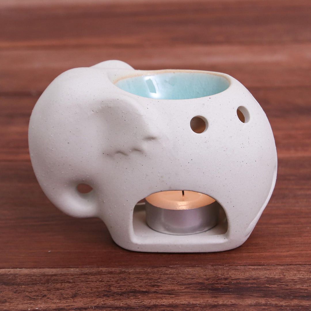 Handmade Ceramic Elephant Oil Warmer from Thailand - Sand Elephant