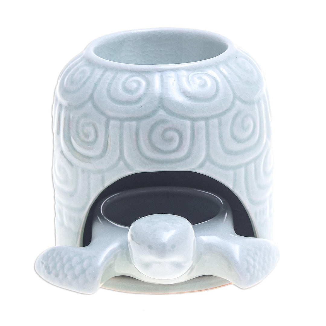 Hand Made Celadon Ceramic Turtle Shell Oil Warmer - Turtle Cave