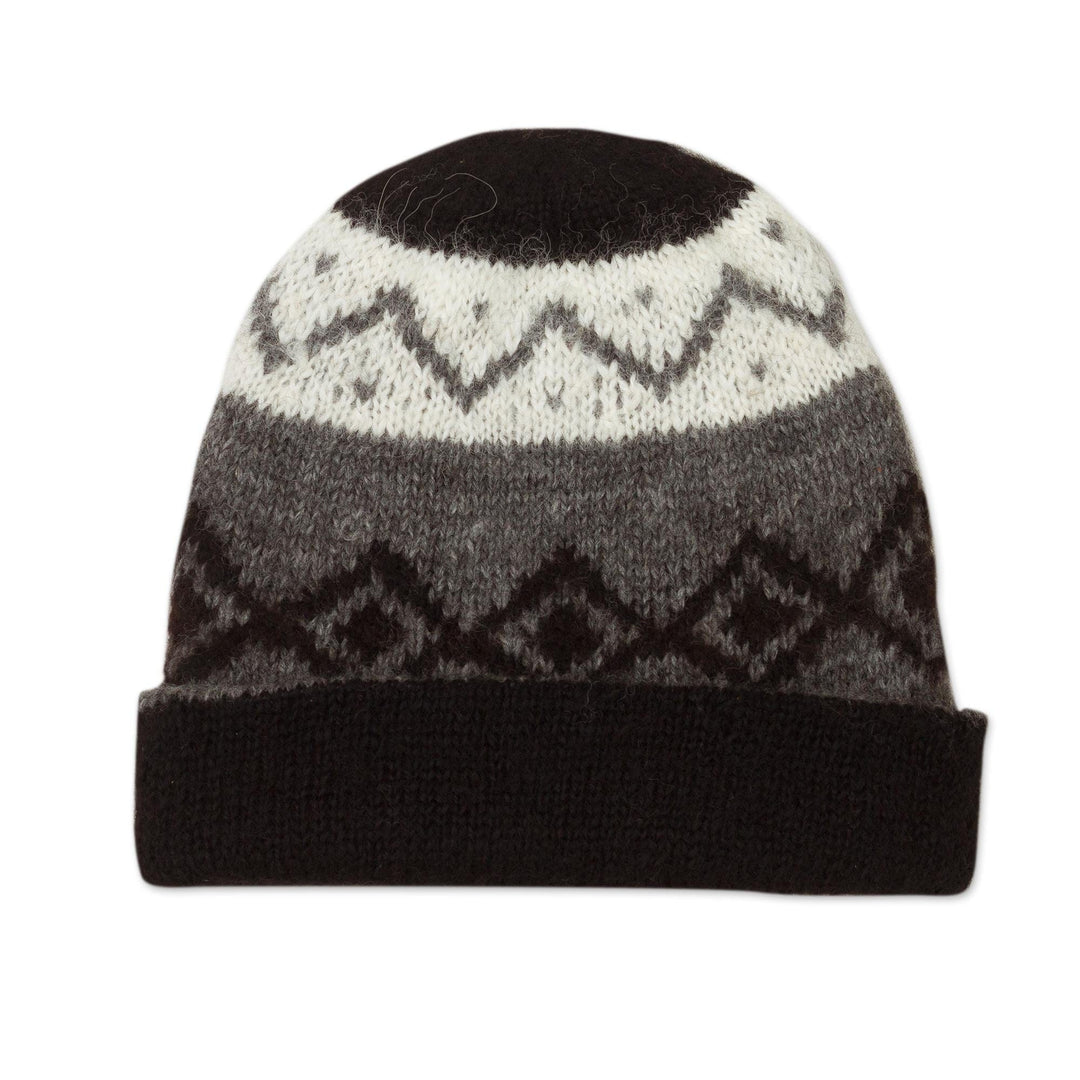 Knit 100% Alpaca Hat in Black and Grey - Nordic Nights