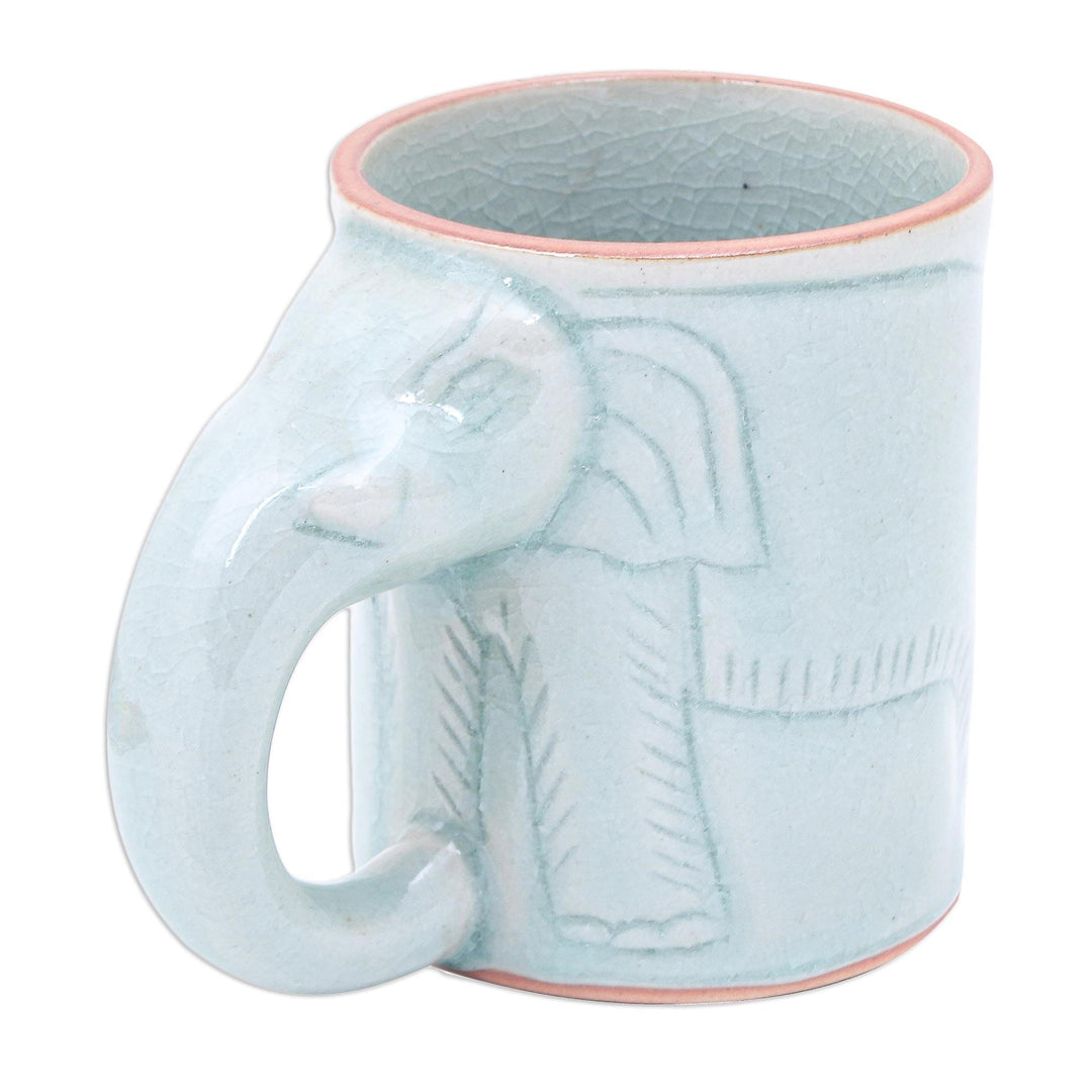 Hand Crafted Celadon Ceramic Elephant Mug - Calming Cup