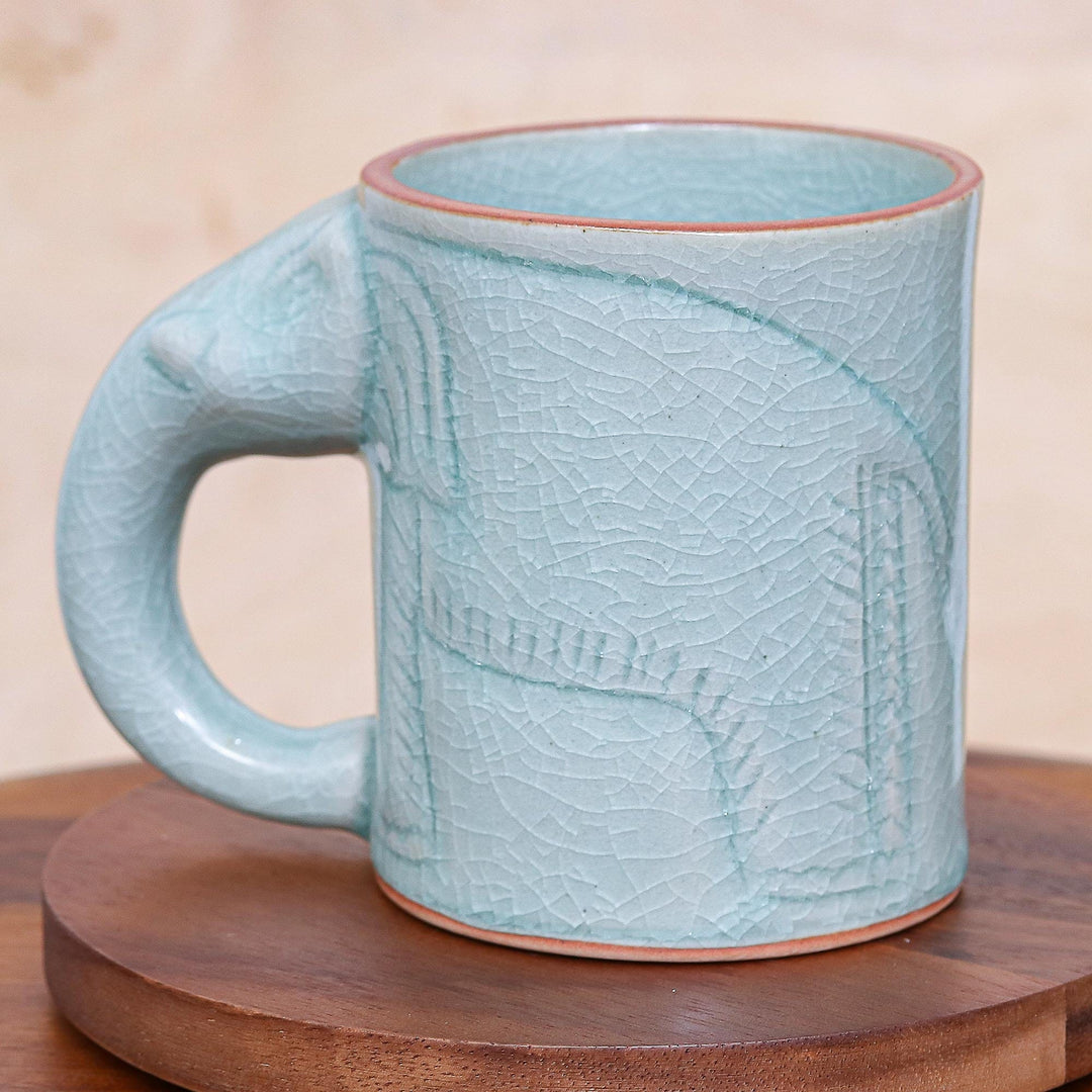 Hand Crafted Celadon Ceramic Elephant Mug - Calming Cup