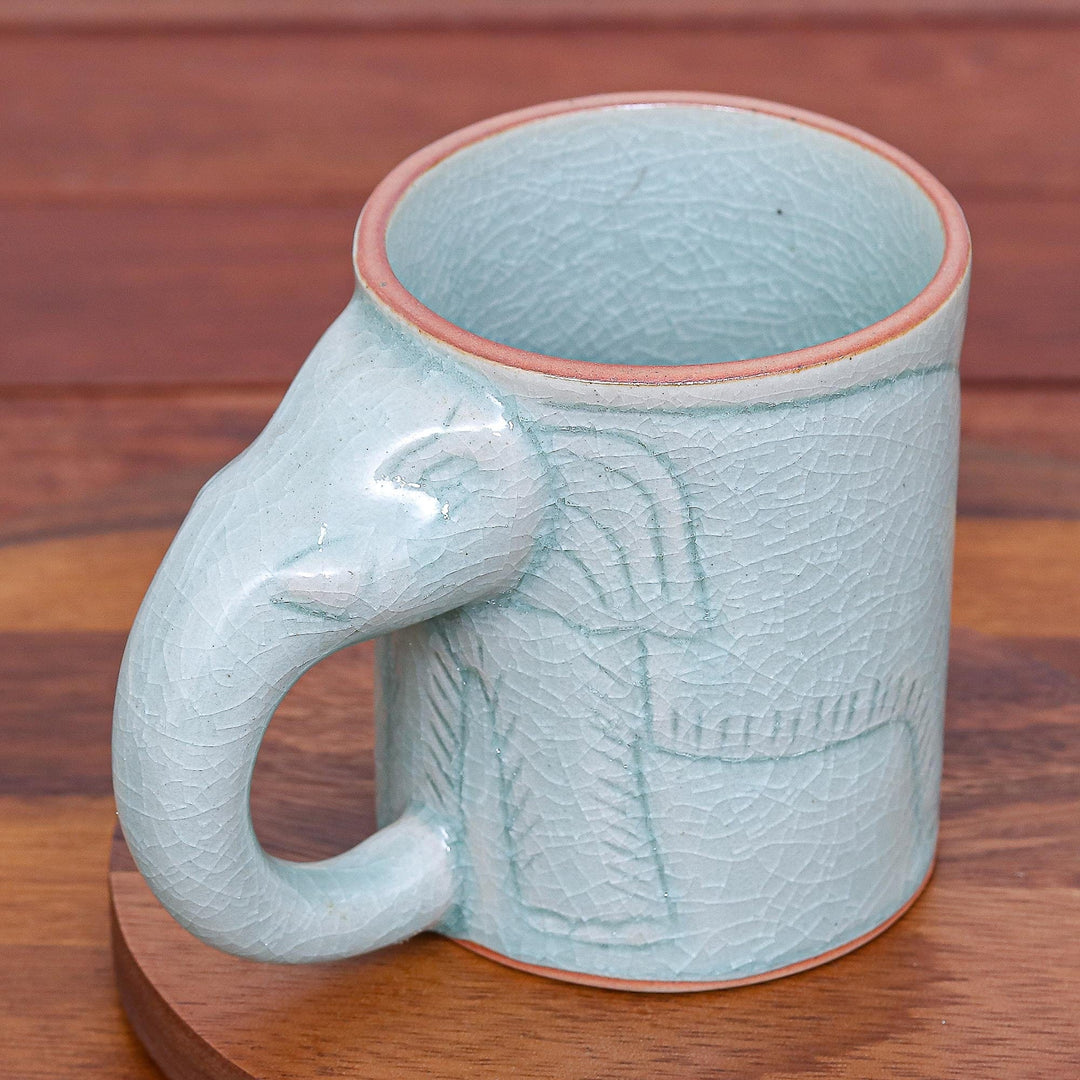 Hand Crafted Celadon Ceramic Elephant Mug - Calming Cup