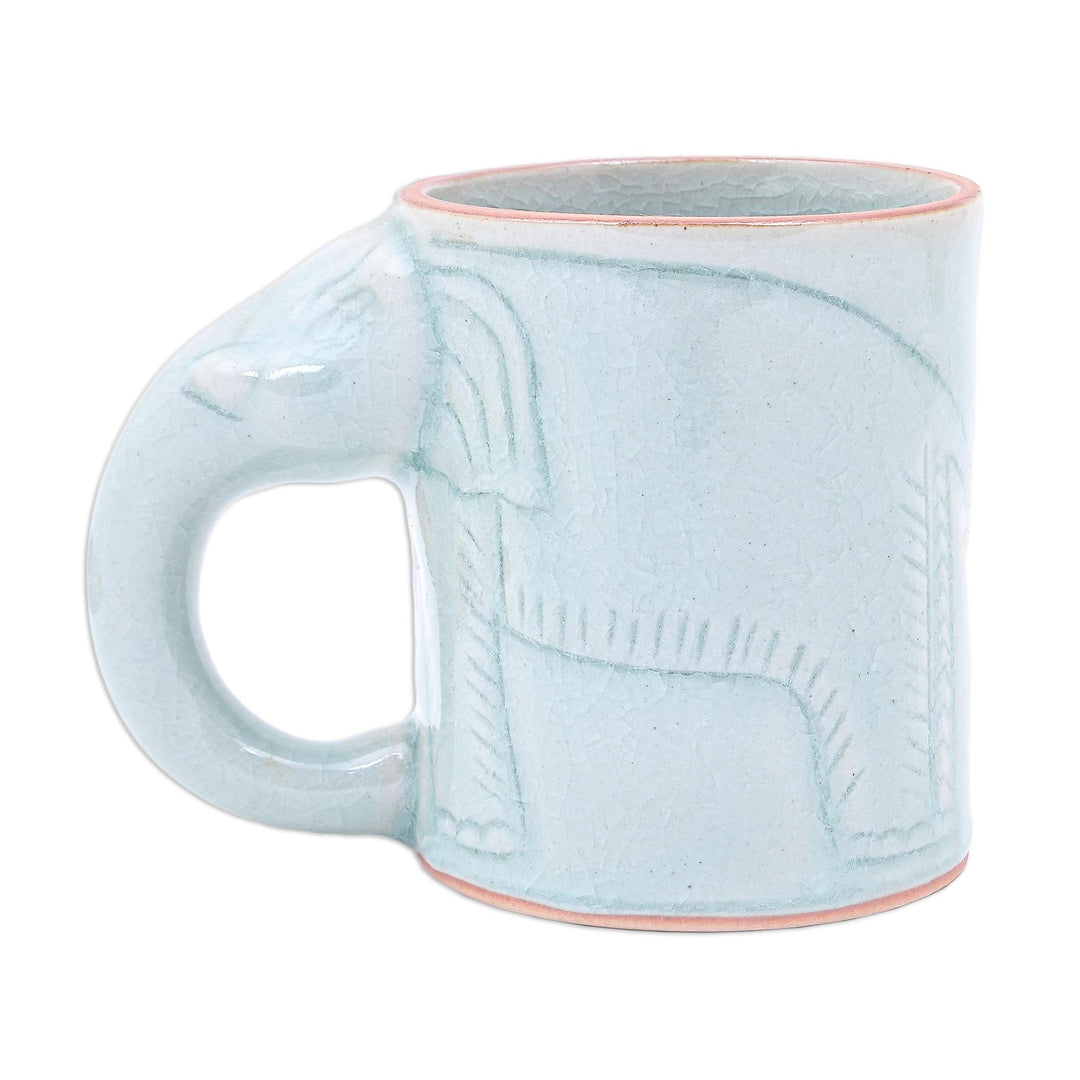 Hand Crafted Celadon Ceramic Elephant Mug - Calming Cup