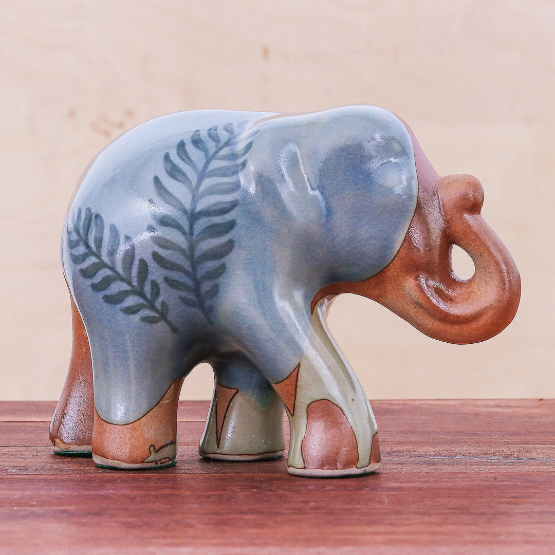 Hand Made Celadon Ceramic Elephant Sculpture - In the Jungle