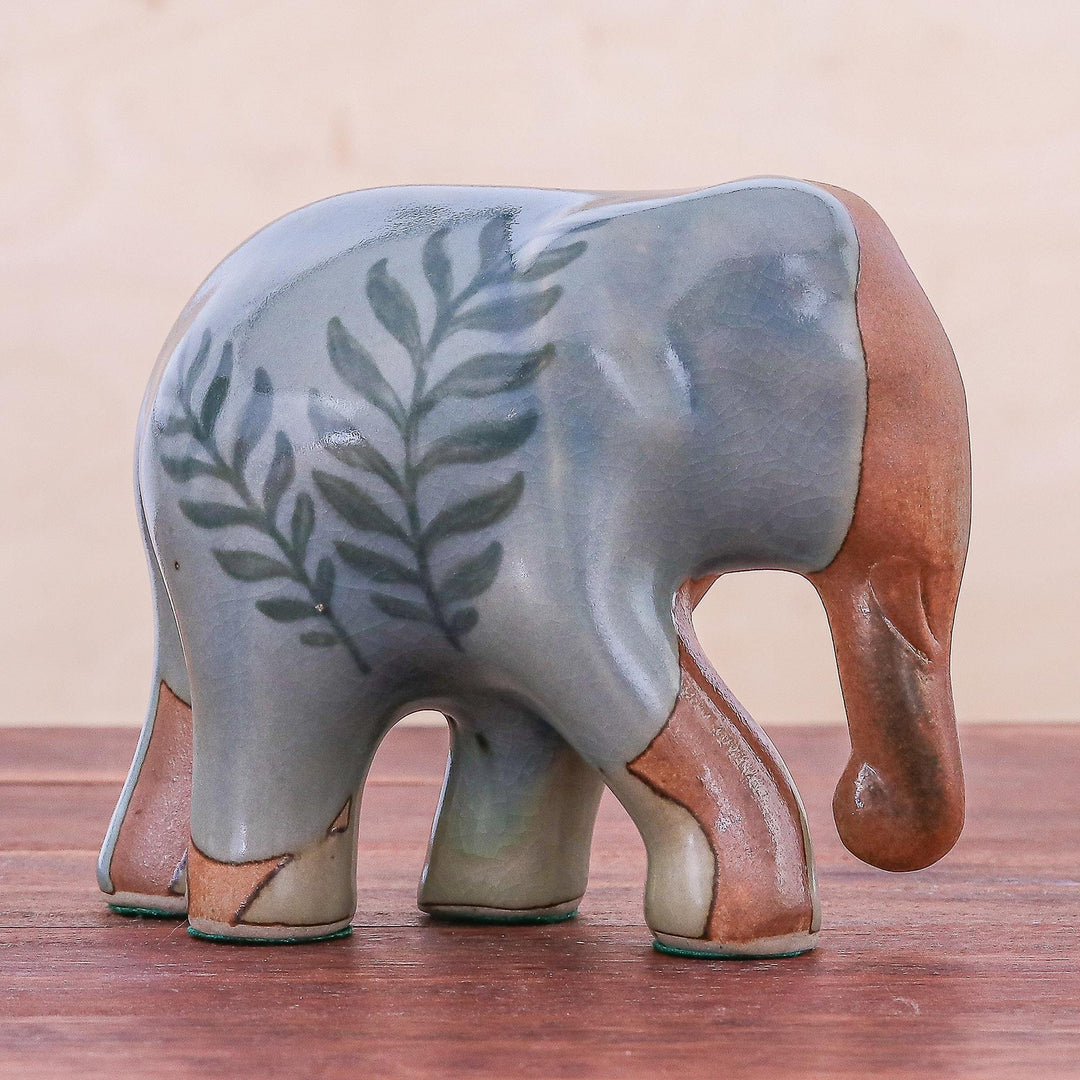 Artisan Crafted Celadon Ceramic Elephant Sculpture - Rhapsody