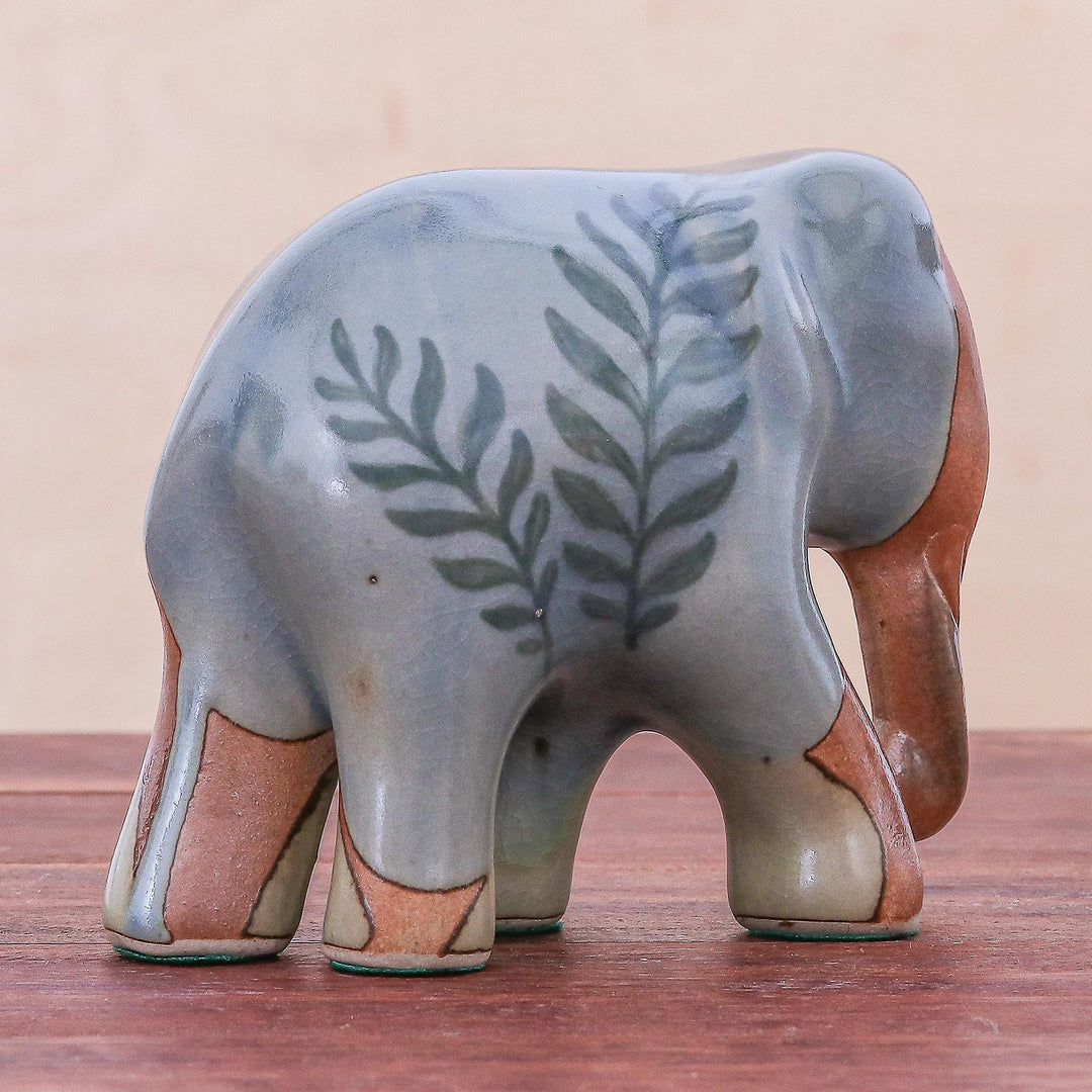 Artisan Crafted Celadon Ceramic Elephant Sculpture - Rhapsody