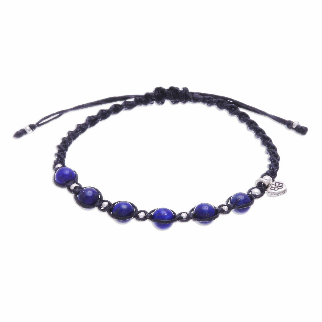 Hand Made Lapis Lazuli and Silver Macrame Cord Bracelet - Lapis Love