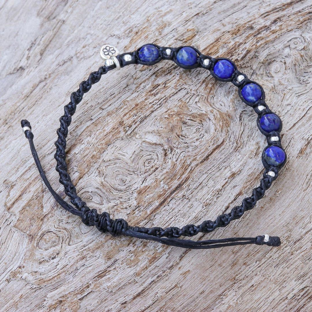Hand Made Lapis Lazuli and Silver Macrame Cord Bracelet - Lapis Love