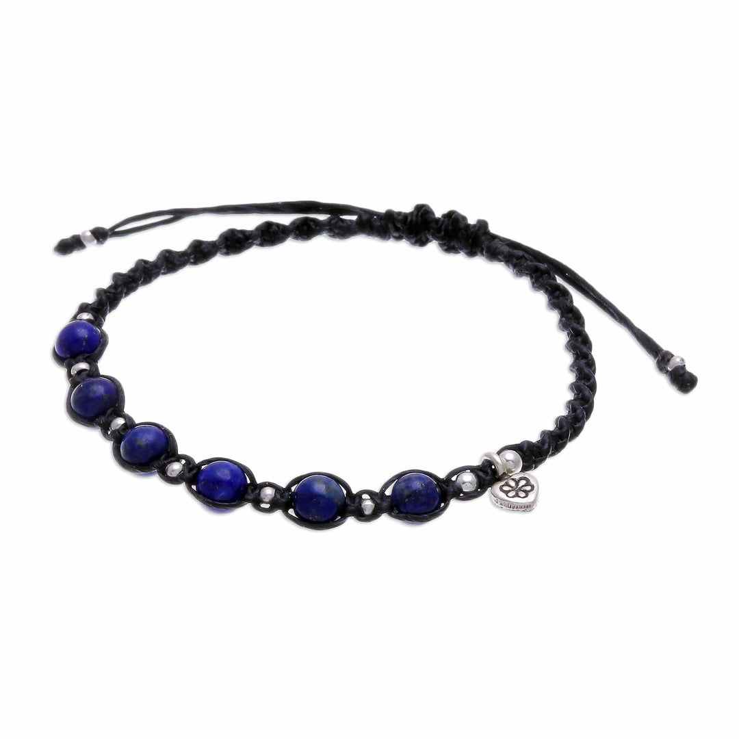 Hand Made Lapis Lazuli and Silver Macrame Cord Bracelet - Lapis Love