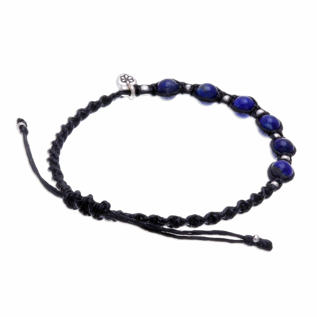 Hand Made Lapis Lazuli and Silver Macrame Cord Bracelet - Lapis Love