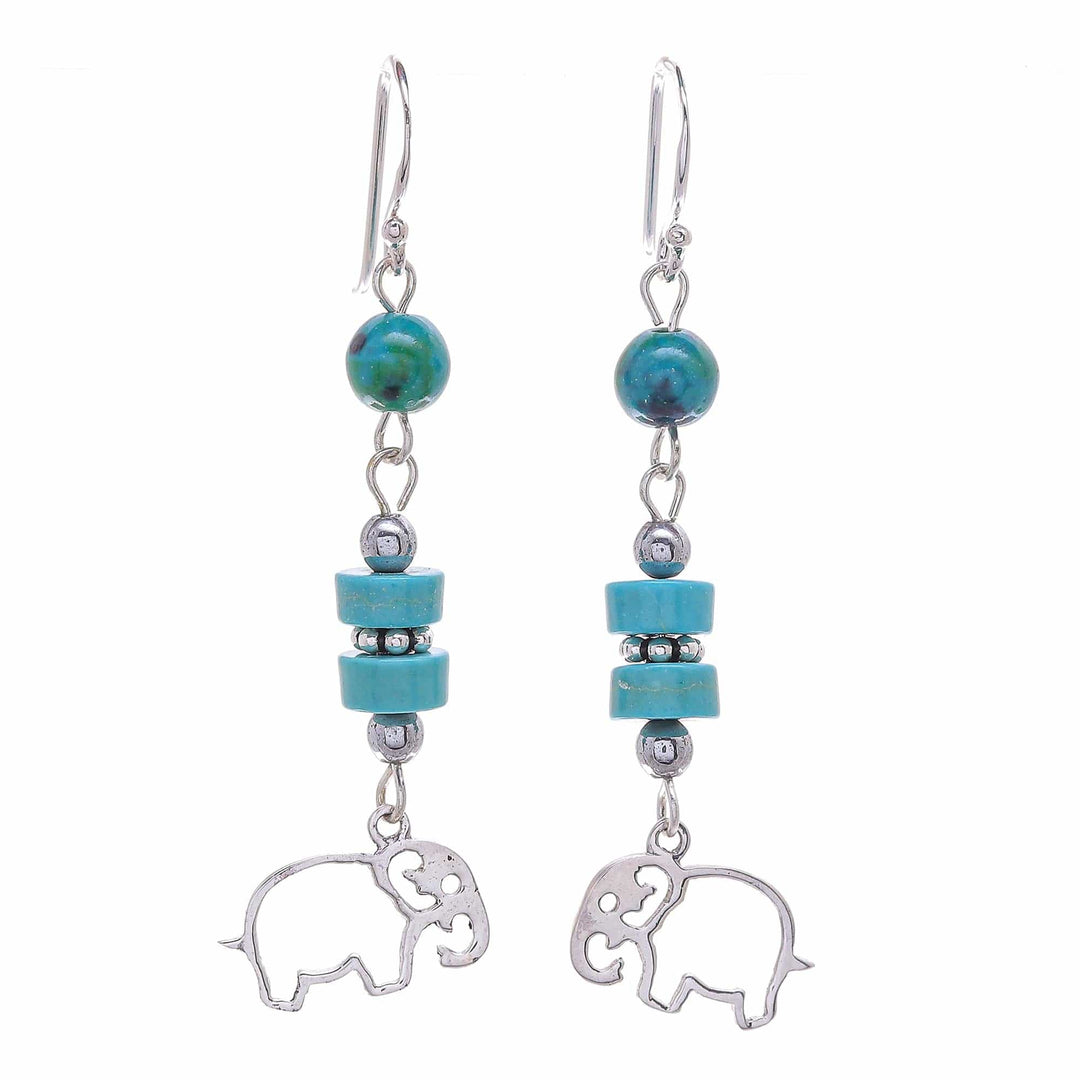 Serpentine and Hematite Elephant Dangle Earrings - Elephant Dream