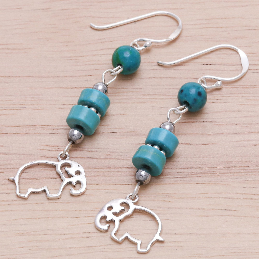 Serpentine and Hematite Elephant Dangle Earrings - Elephant Dream