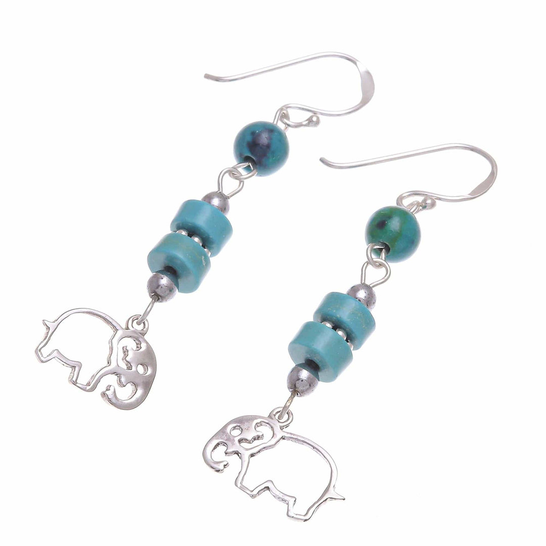 Serpentine and Hematite Elephant Dangle Earrings - Elephant Dream