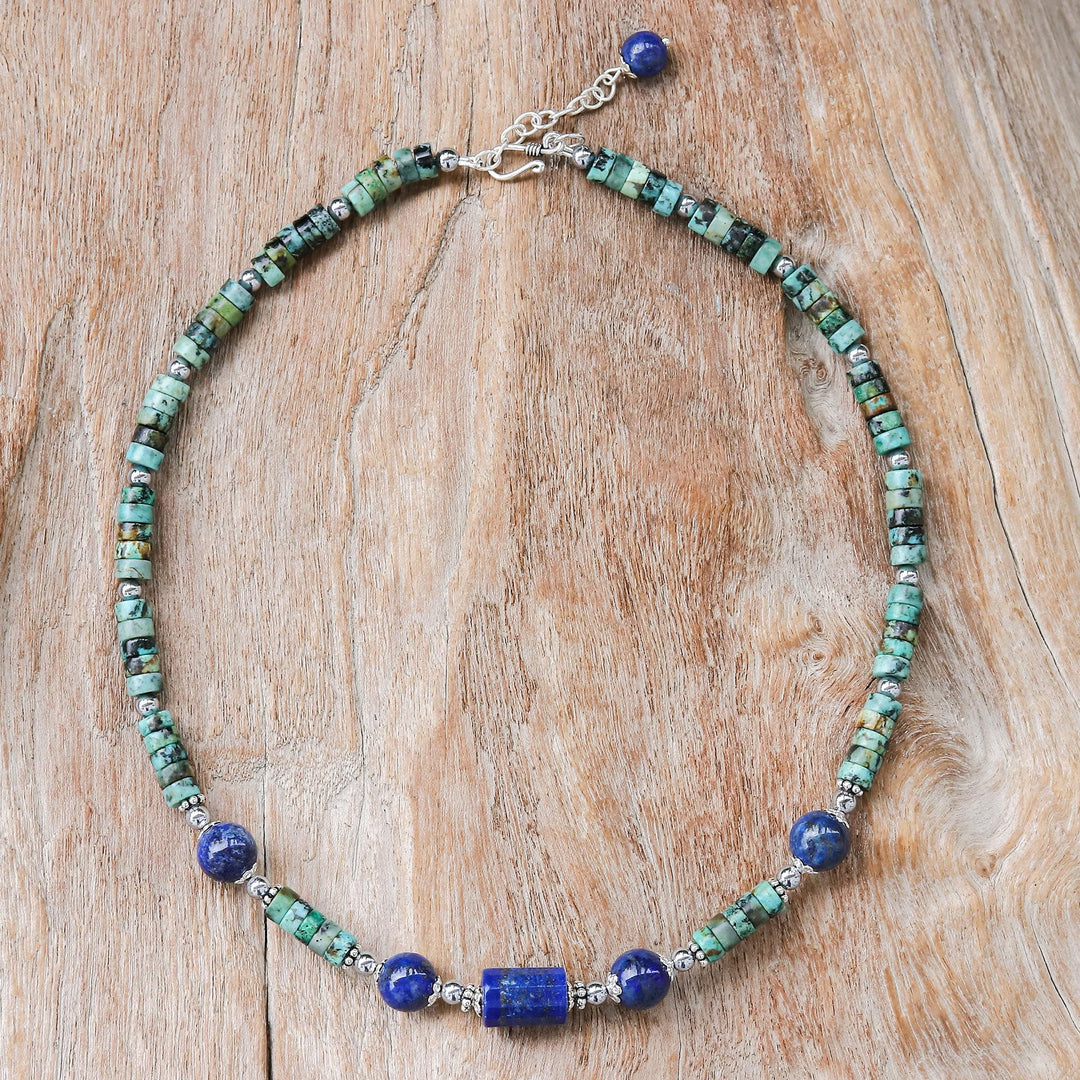 Handmade Lapis Lazuli and Hematite Pendant Necklace - Earth Orbit
