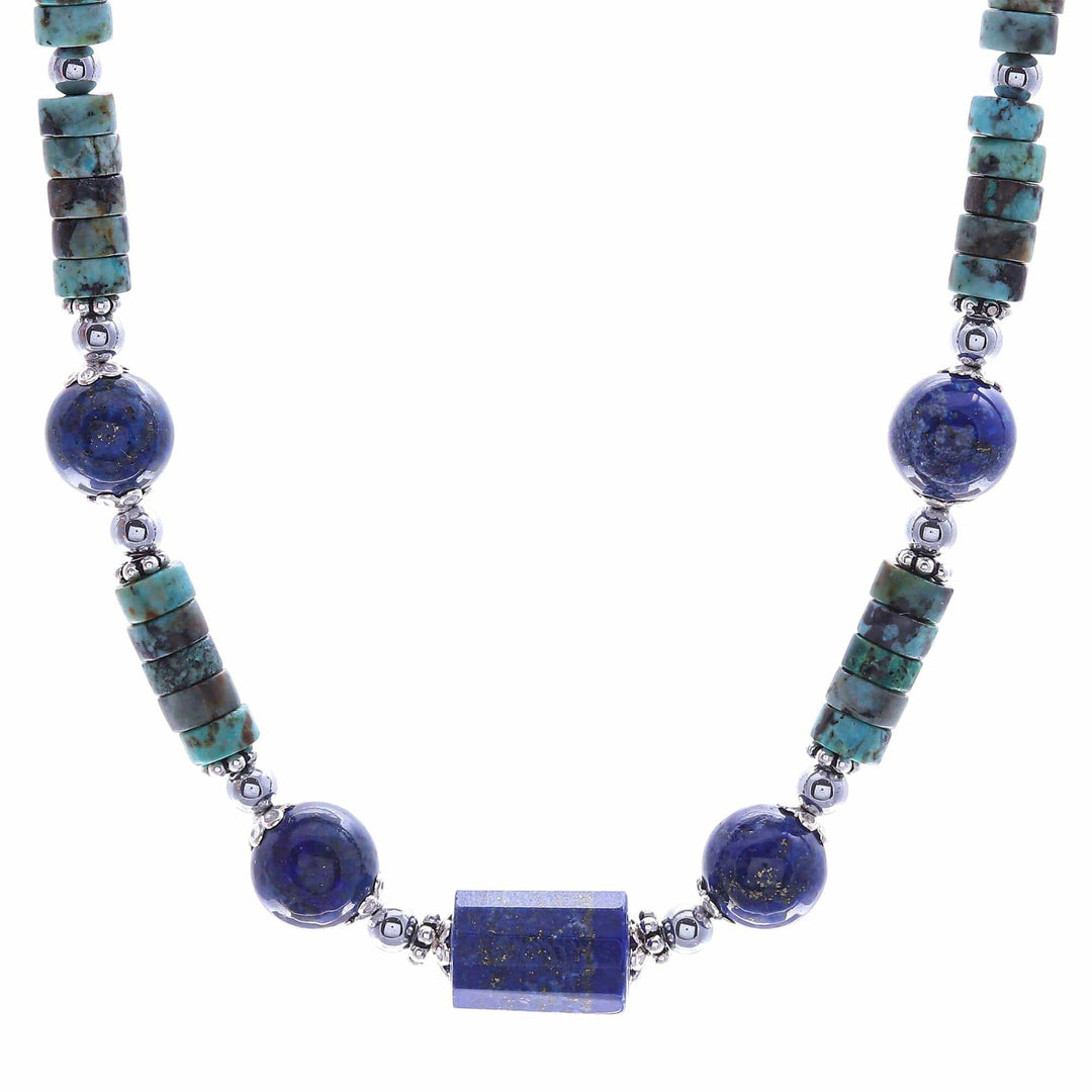 Handmade Lapis Lazuli and Hematite Pendant Necklace - Earth Orbit