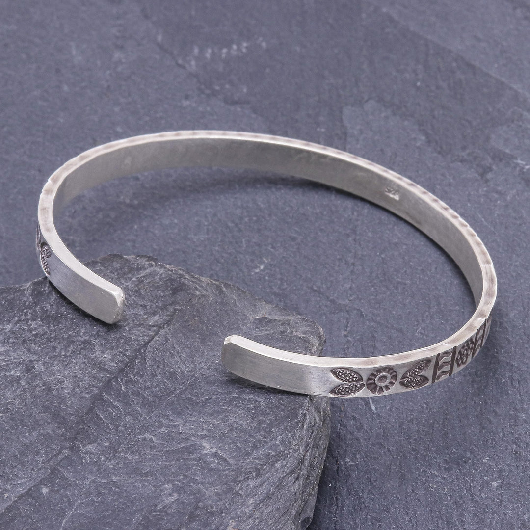 Handmade Sterling Silver Floral Cuff Bracelet - Bright Moments