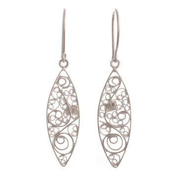 Hand Crafted 950 Silver Filigree Earrings - Catacaos Leaves