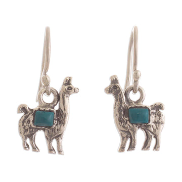 Peruvian Silver and Chrysocolla Llama Dangle Earrings - Andean Llama in Turquoise