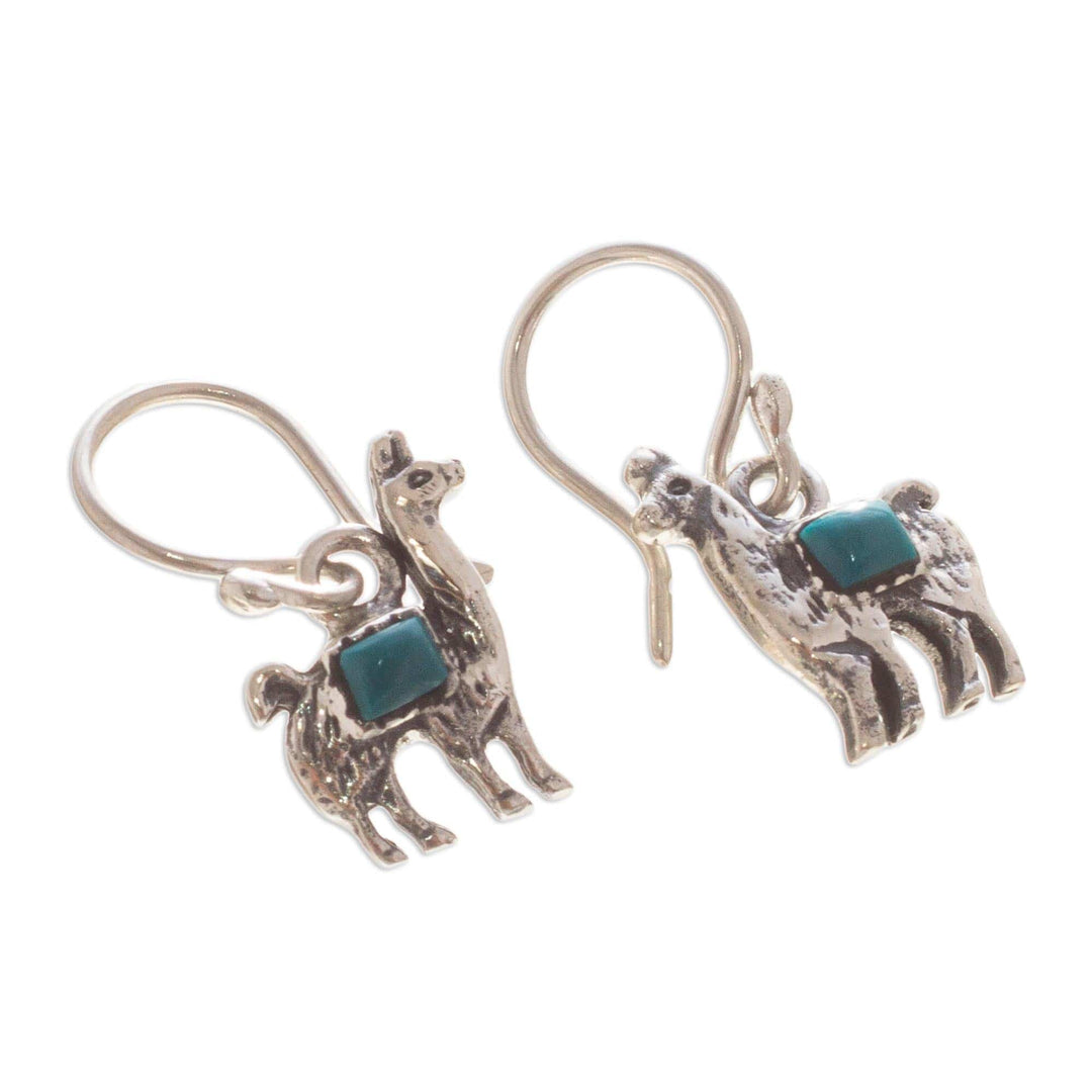 Peruvian Silver and Chrysocolla Llama Dangle Earrings - Andean Llama in Turquoise
