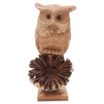 Hand Made Jempinis and Benalu Wood Owl Sculpture - Looking Forward