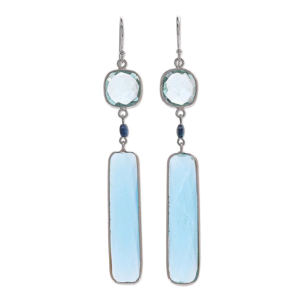 Rhodium-Plated Chalcedony and Chrysocolla Dangle Earrings - Ice Queen