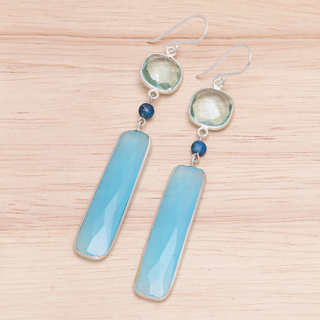 Rhodium-Plated Chalcedony and Chrysocolla Dangle Earrings - Ice Queen