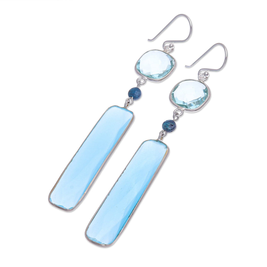 Rhodium-Plated Chalcedony and Chrysocolla Dangle Earrings - Ice Queen
