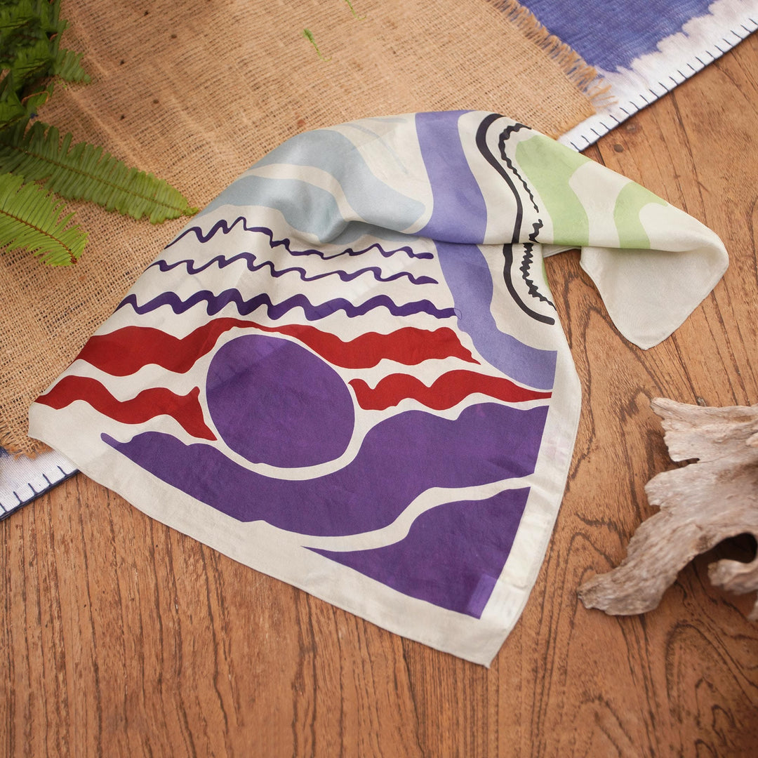 Abstract Printed Silk Bandana - Aerial View