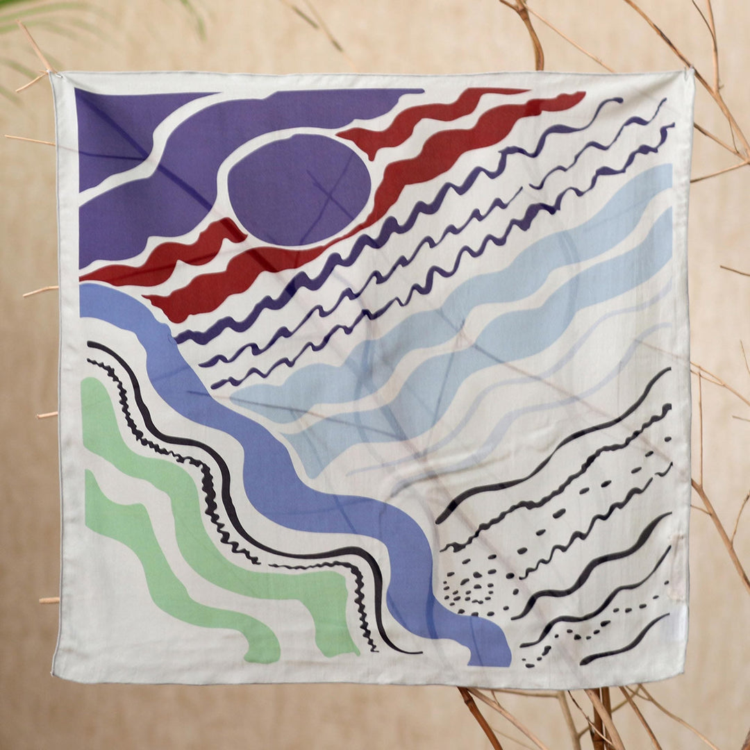 Abstract Printed Silk Bandana - Aerial View