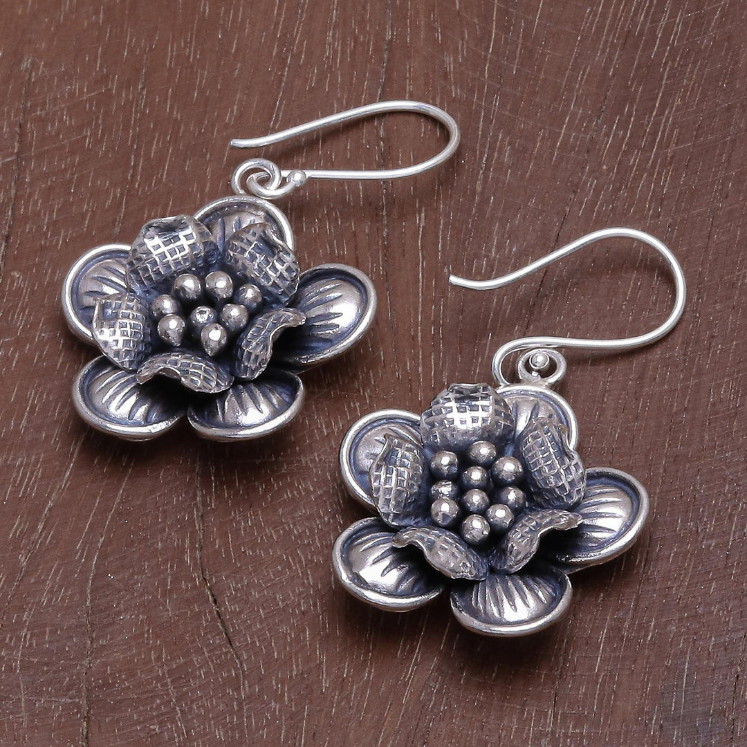 Handmade Sterling Silver Floral Dangle Earrings - Tribal Flower