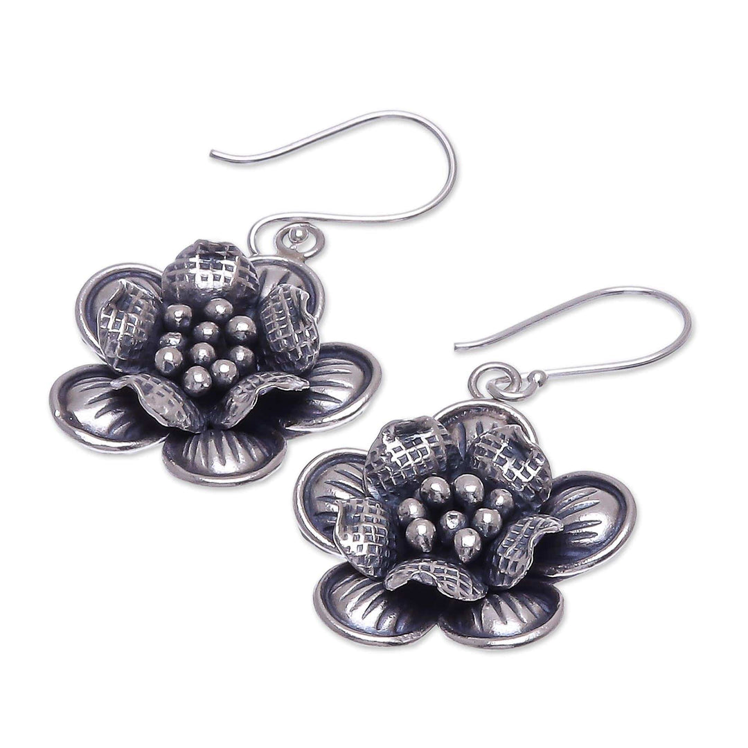 Handmade Sterling Silver Floral Dangle Earrings - Tribal Flower