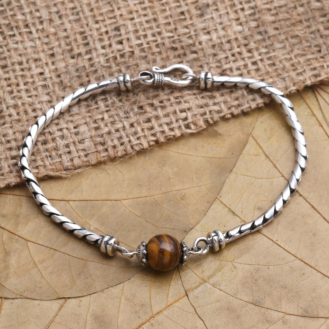 Sterling Silver and Tiger's Eye Beaded Bracelet - Nearest Planet in Brown