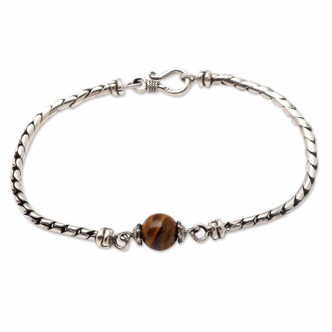 Sterling Silver and Tiger's Eye Beaded Bracelet - Nearest Planet in Brown