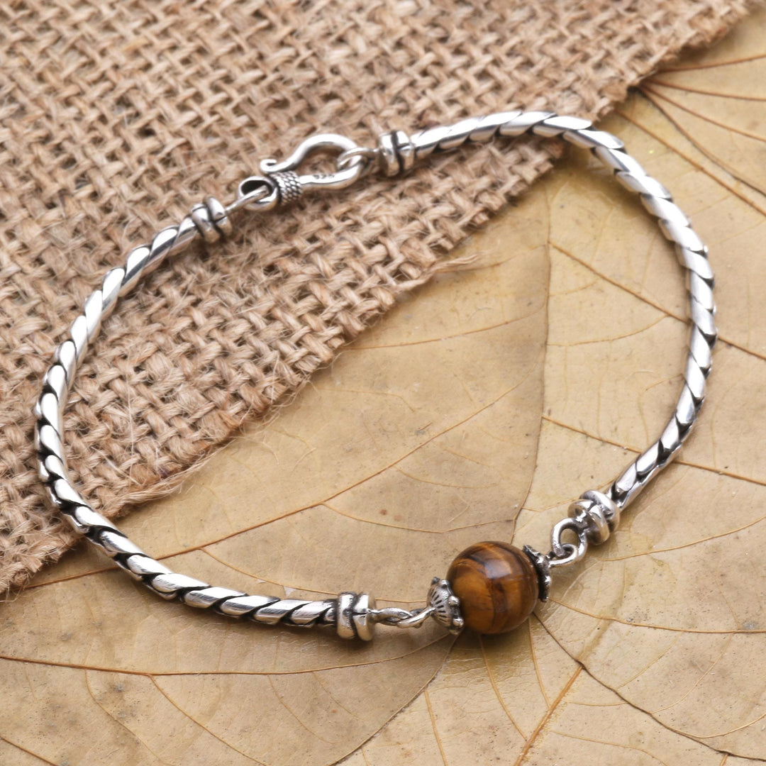 Sterling Silver and Tiger's Eye Beaded Bracelet - Nearest Planet in Brown