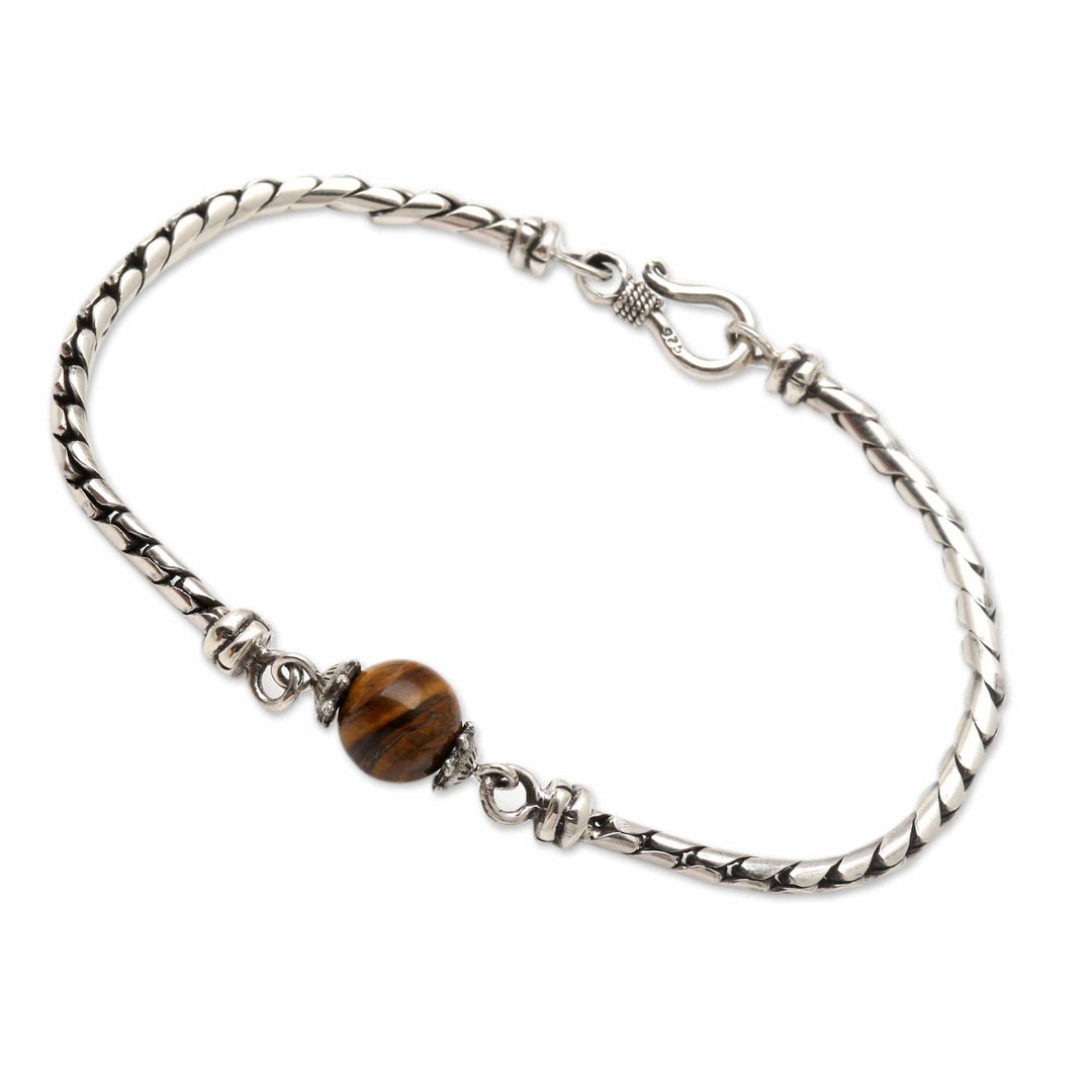 Sterling Silver and Tiger's Eye Beaded Bracelet - Nearest Planet in Brown