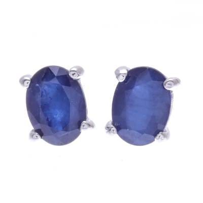 Sapphire and Sterling Silver Stud Earrings