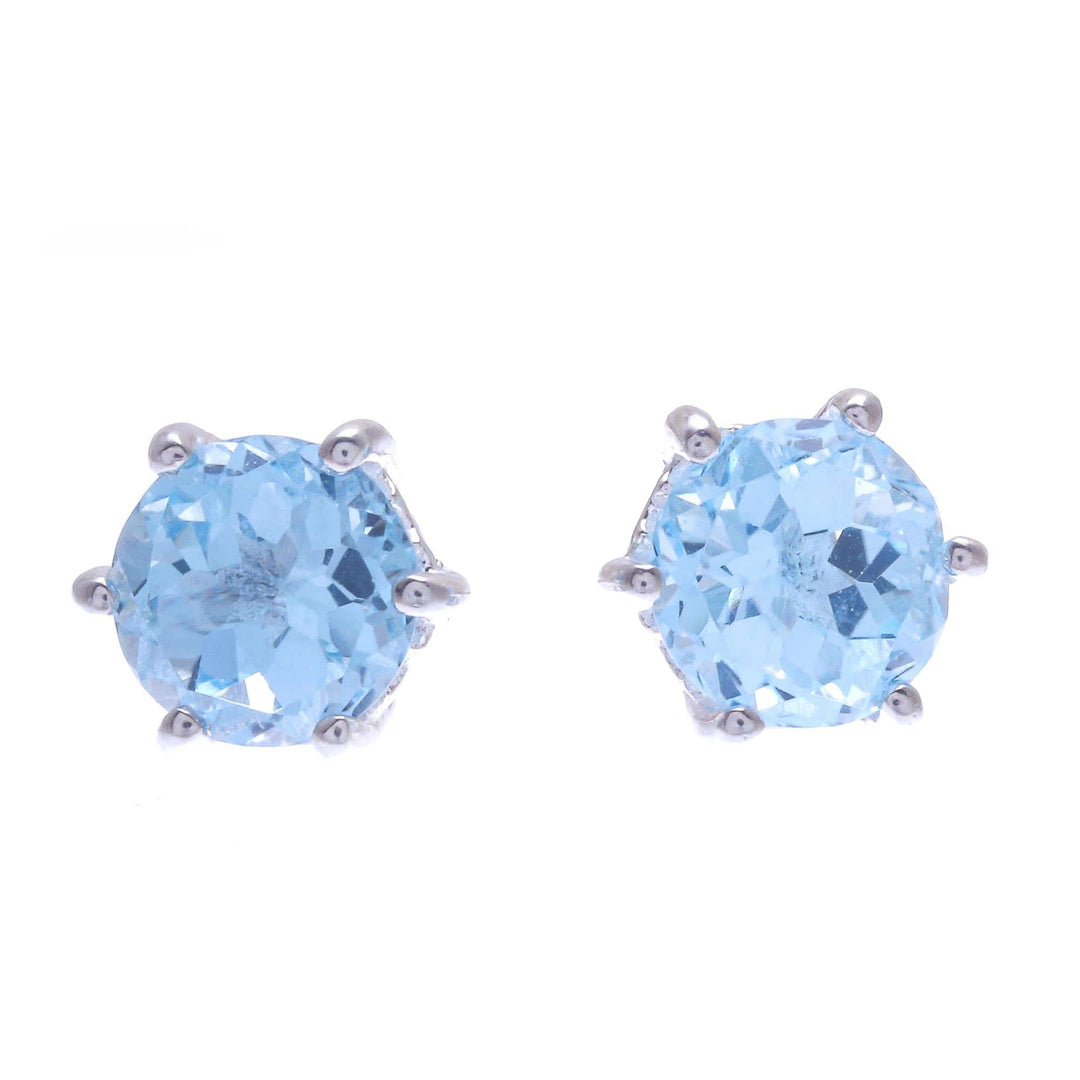 Artisan Crafted Blue Topaz and Sterling Silver Stud Earrings - Catch a Star in Light Blue