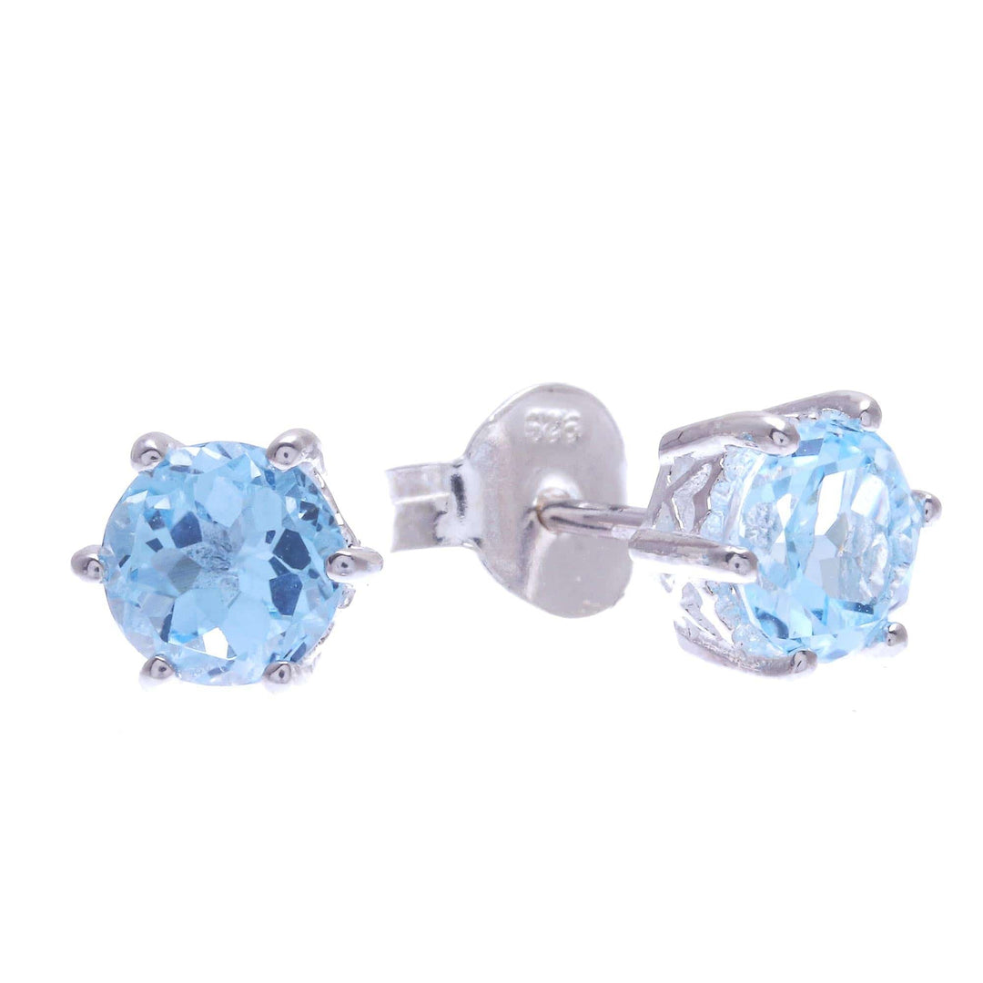 Artisan Crafted Blue Topaz and Sterling Silver Stud Earrings - Catch a Star in Light Blue