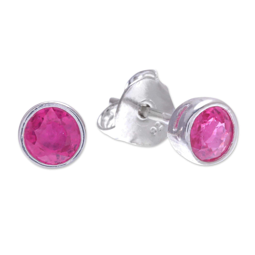 Thai Ruby and Sterling Silver Stud Earrings - Round Star
