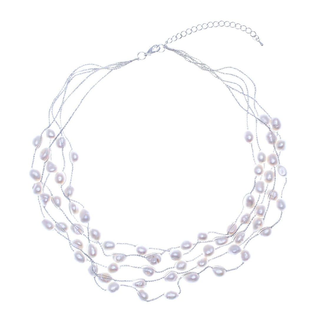 Handmade Cultured Freshwater Pearl Station Necklace - Secret Pearl in White