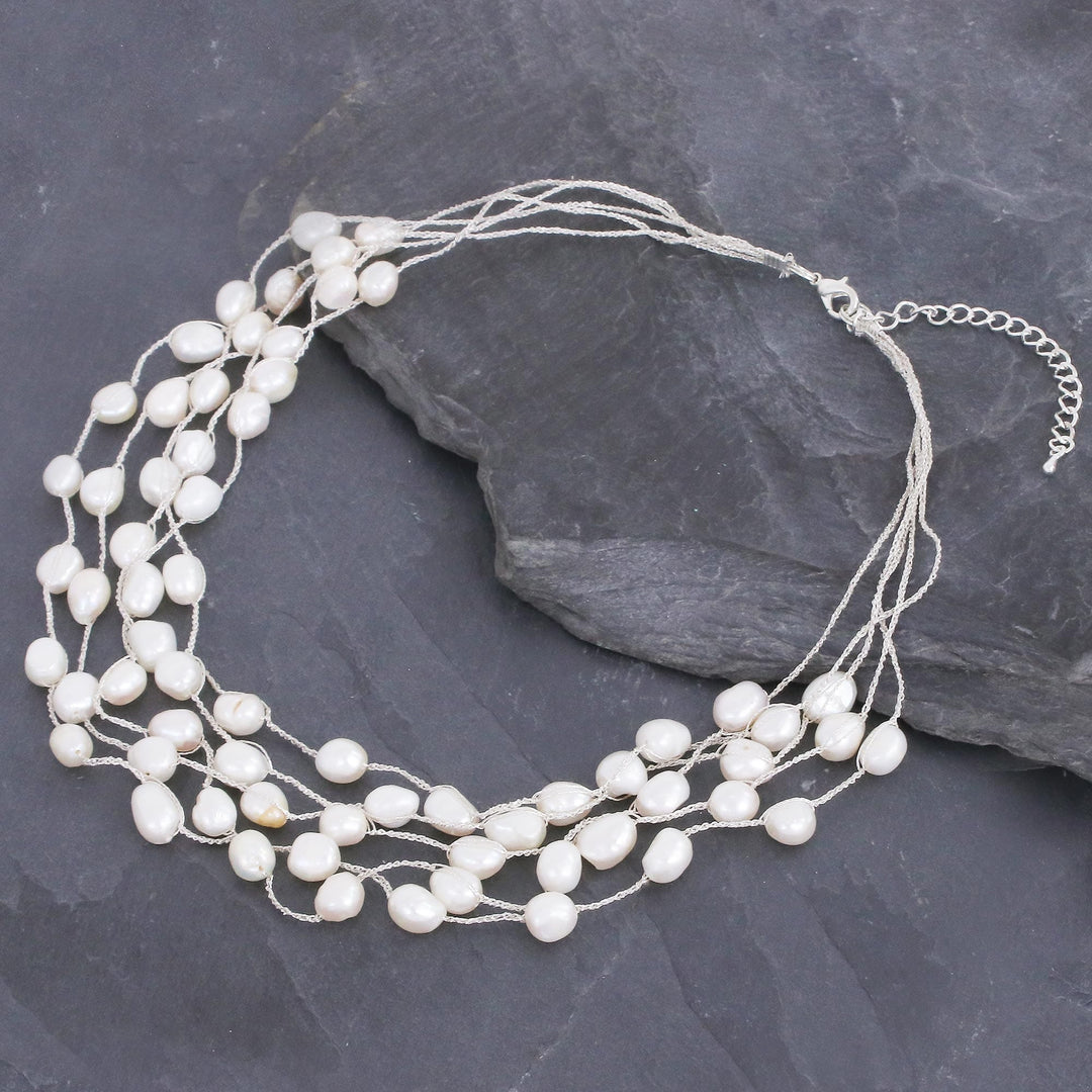 Handmade Cultured Freshwater Pearl Station Necklace - Secret Pearl in White