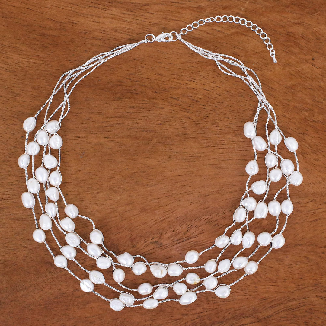 Handmade Cultured Freshwater Pearl Station Necklace - Secret Pearl in White