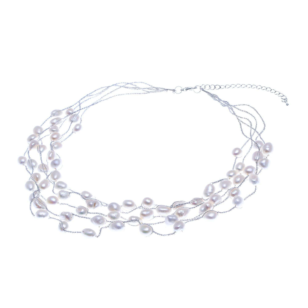Handmade Cultured Freshwater Pearl Station Necklace - Secret Pearl in White