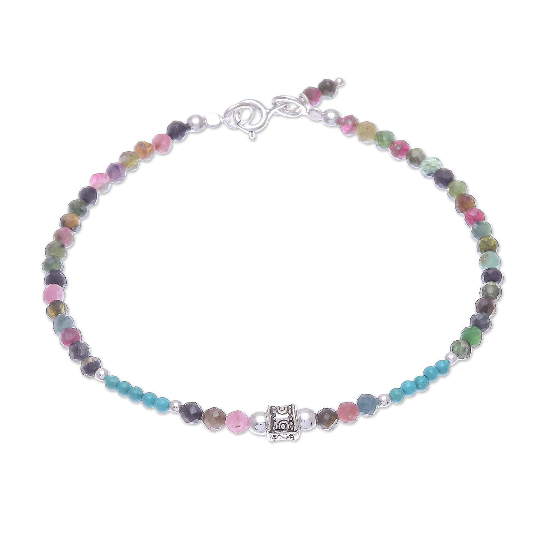 Hand Threaded Tourmaline and Sterling Silver Beaded Bracelet - Nexus in Pink