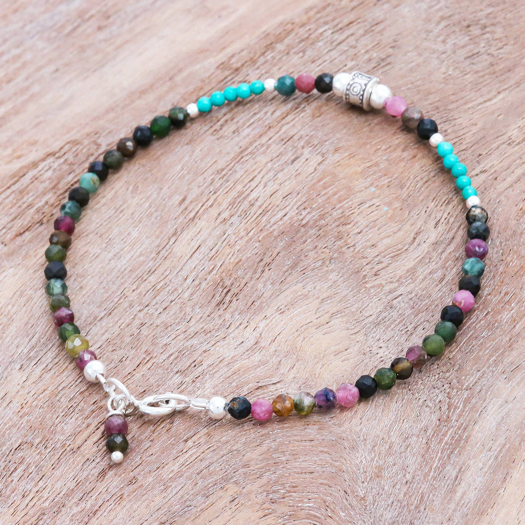 Hand Threaded Tourmaline and Sterling Silver Beaded Bracelet - Nexus in Pink