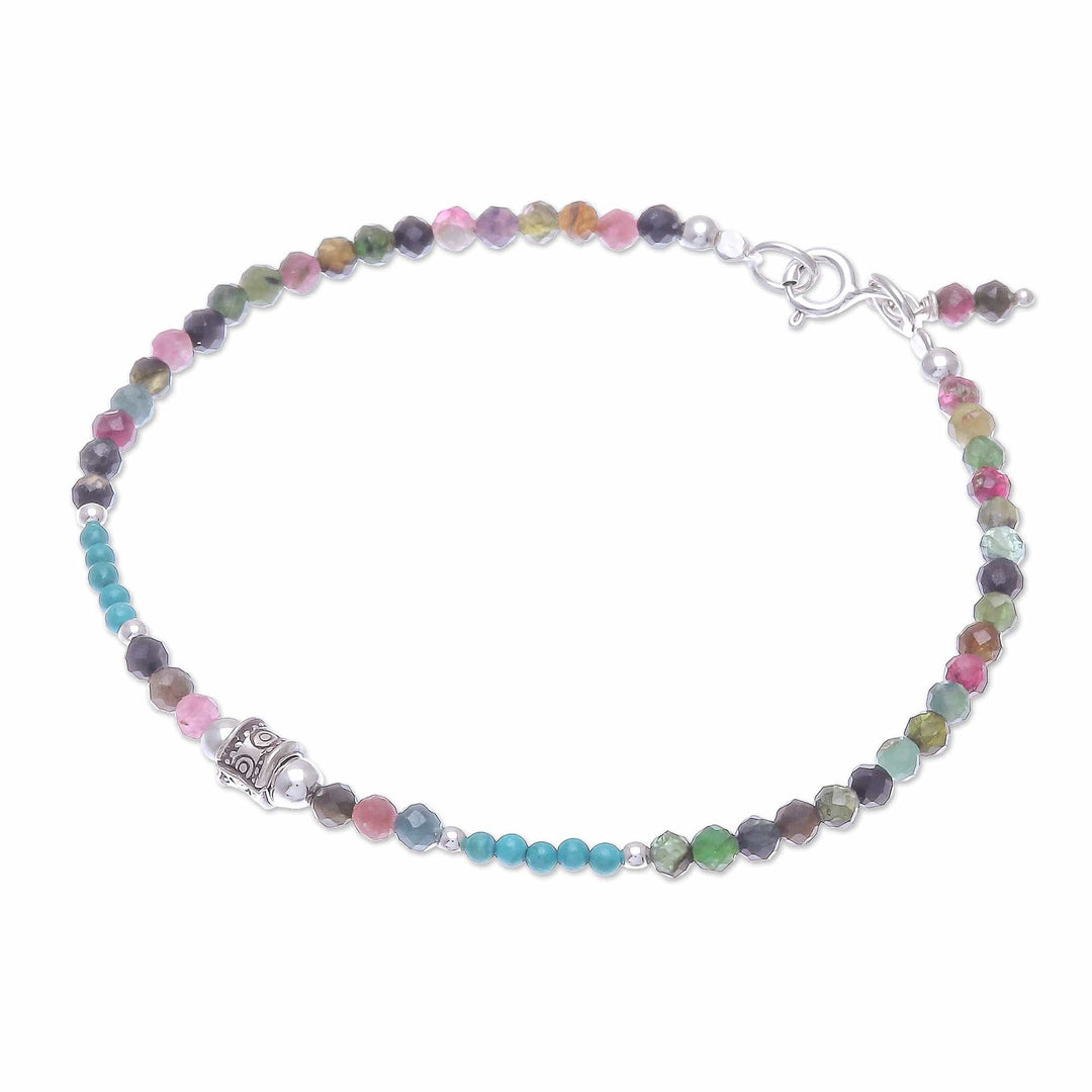 Hand Threaded Tourmaline and Sterling Silver Beaded Bracelet - Nexus in Pink