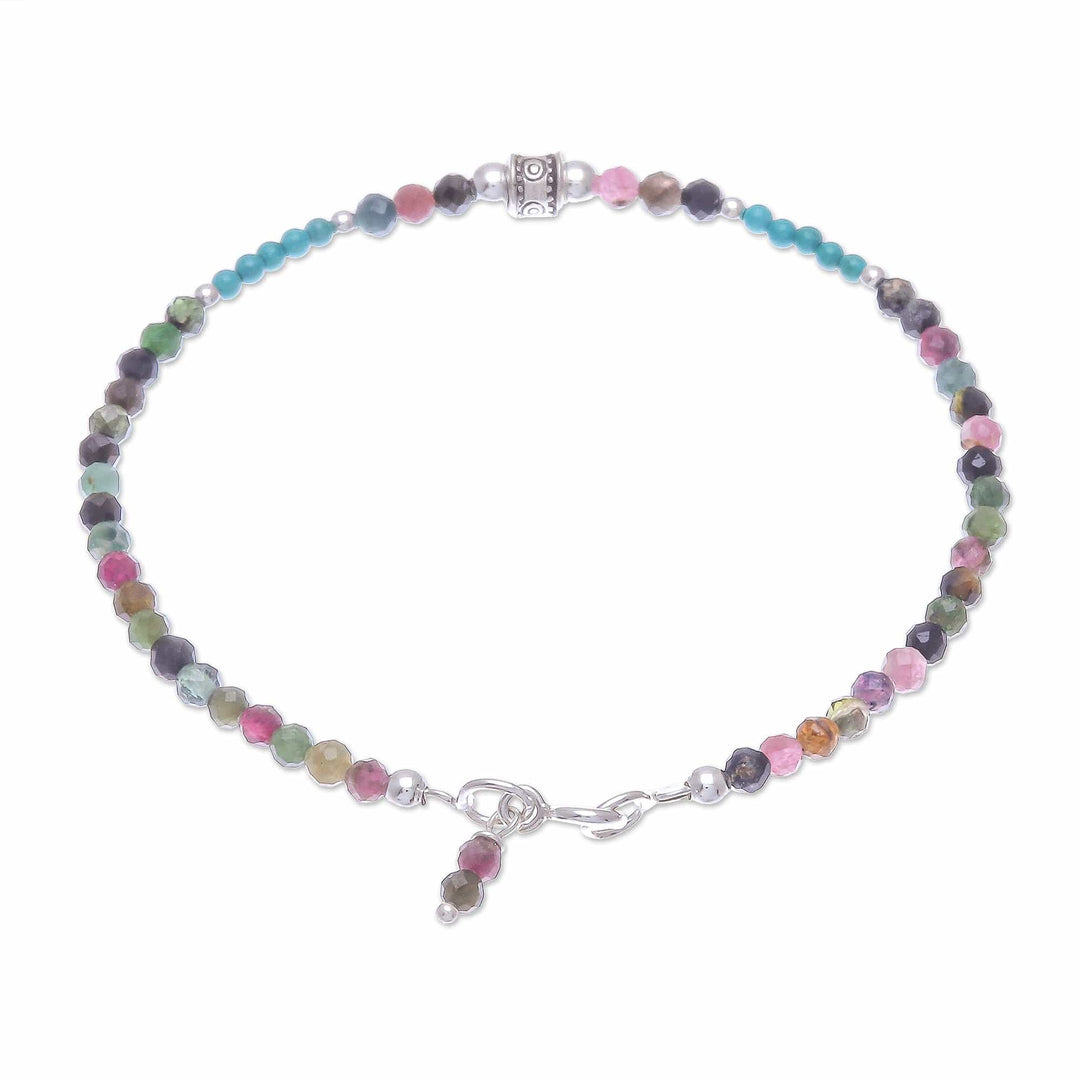 Hand Threaded Tourmaline and Sterling Silver Beaded Bracelet - Nexus in Pink